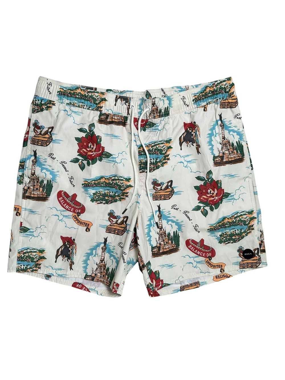 RVCA x Kelsey Brookes Perry XL White Patterned Elastic Boardshorts Swim Trunks
